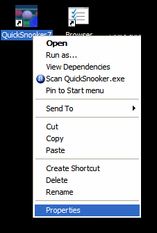 QuickSnooker shortcut options